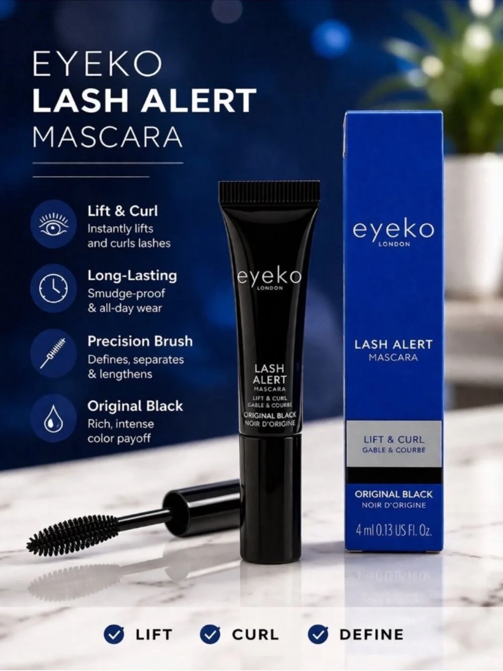 Bundle of 2 eyeko London Lash Alert Mascara Lift and Curl Original Black 4ml NIB